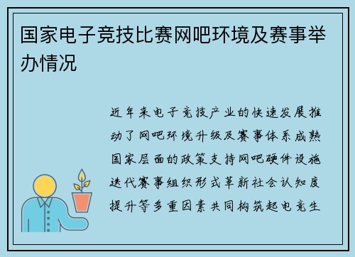 国家电子竞技比赛网吧环境及赛事举办情况