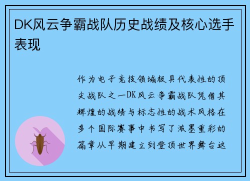 DK风云争霸战队历史战绩及核心选手表现
